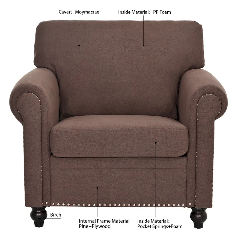 Fauteuil d'appoint marron 37,4 cm avec clous décoratifs