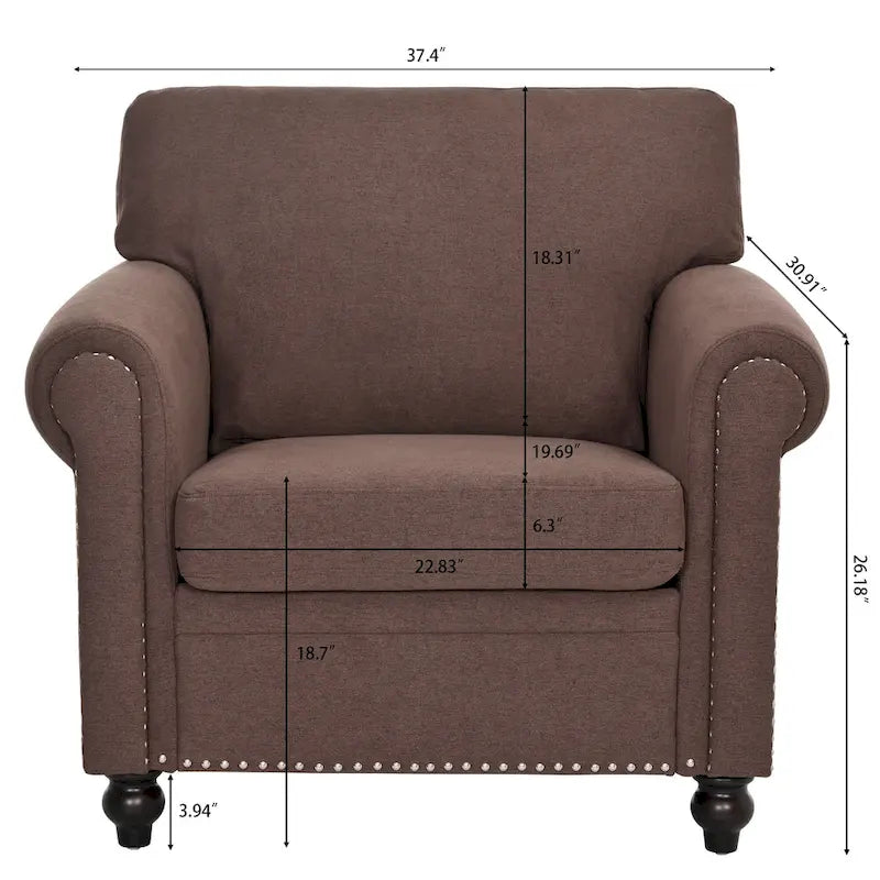 Fauteuil d'appoint marron 37,4 cm avec clous décoratifs