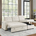 Canapé d'angle convertible 3 places beige 78,5 cm avec méridienne de rangement, lit gigogne et poche latérale