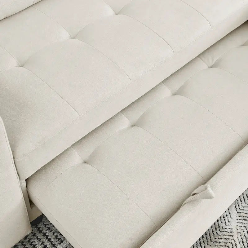 Canapé d'angle convertible 3 places beige 78,5 cm avec méridienne de rangement, lit gigogne et poche latérale
