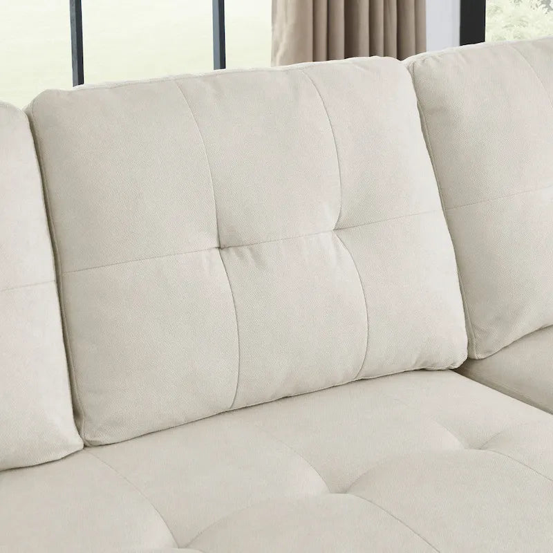 Canapé d'angle convertible 3 places beige 78,5 cm avec méridienne de rangement, lit gigogne et poche latérale