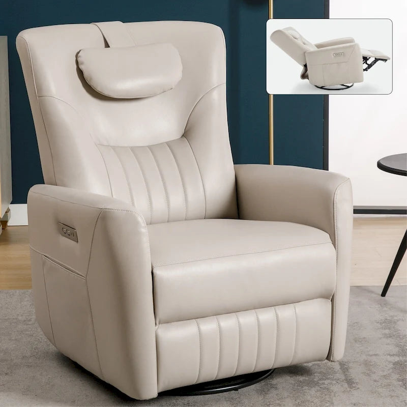 Fauteuil inclinable pivotant électrique avec soutien lombaire et cervical, ports de chargement USB et Type-C