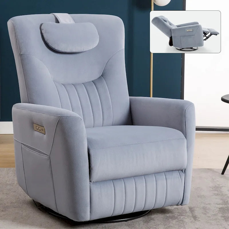 Fauteuil inclinable pivotant électrique avec soutien lombaire et cervical, ports de chargement USB et Type-C