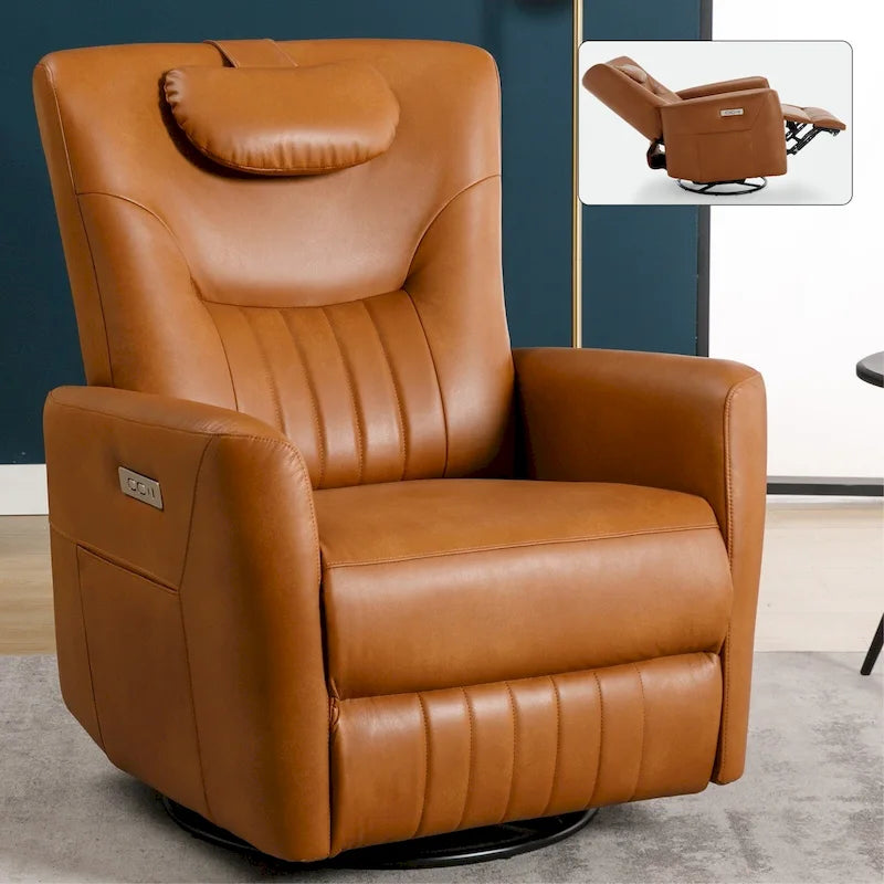Fauteuil inclinable pivotant électrique avec soutien lombaire et cervical, ports de chargement USB et Type-C