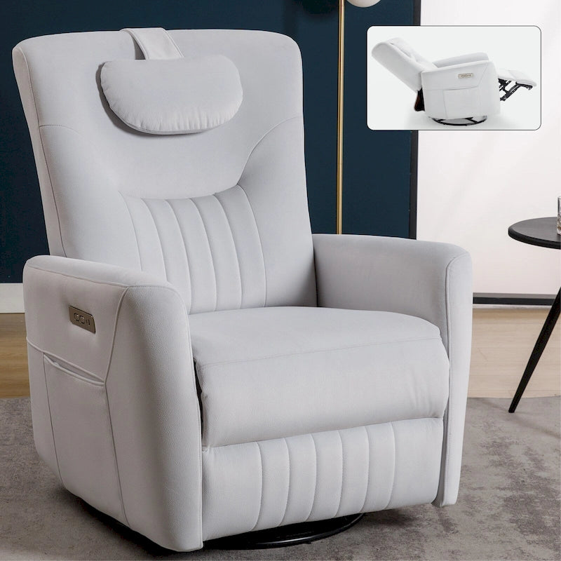 Fauteuil inclinable pivotant électrique avec soutien lombaire et cervical, ports de chargement USB et Type-C