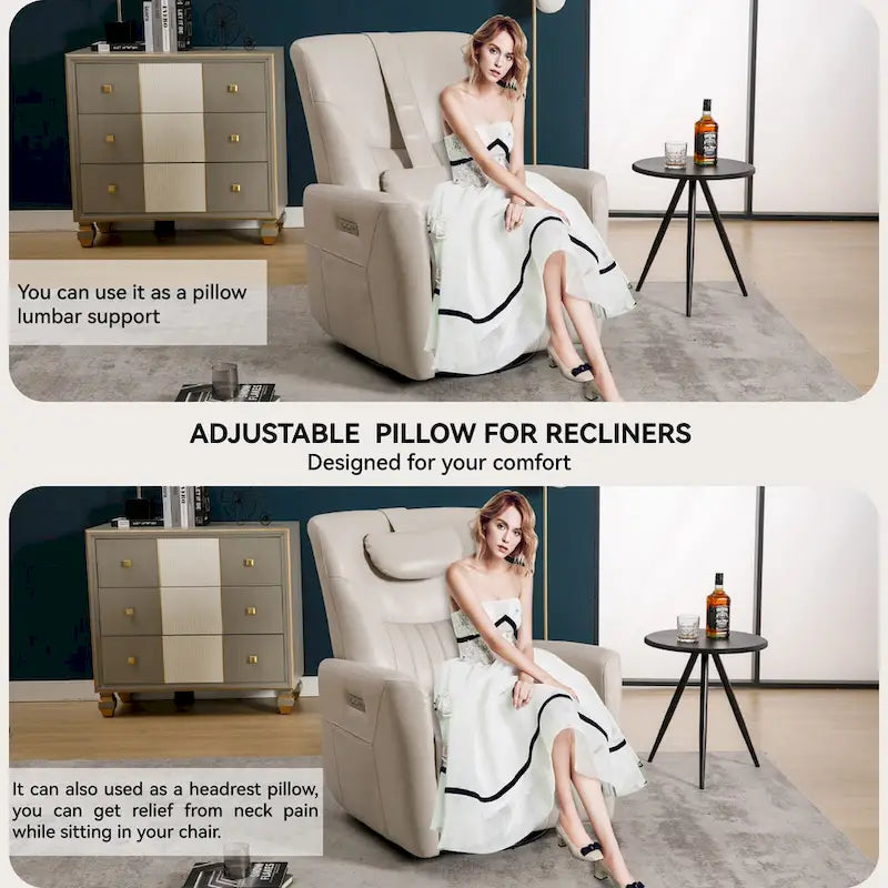 Fauteuil inclinable pivotant électrique avec soutien lombaire et cervical, ports de chargement USB et Type-C