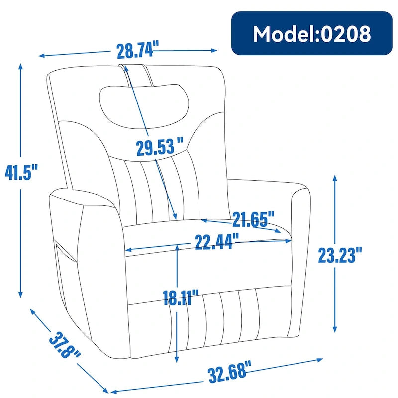 Fauteuil inclinable pivotant électrique avec soutien lombaire et cervical, ports de chargement USB et Type-C