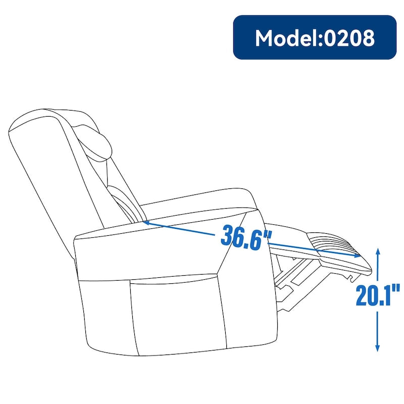 Fauteuil inclinable pivotant électrique avec soutien lombaire et cervical, ports de chargement USB et Type-C