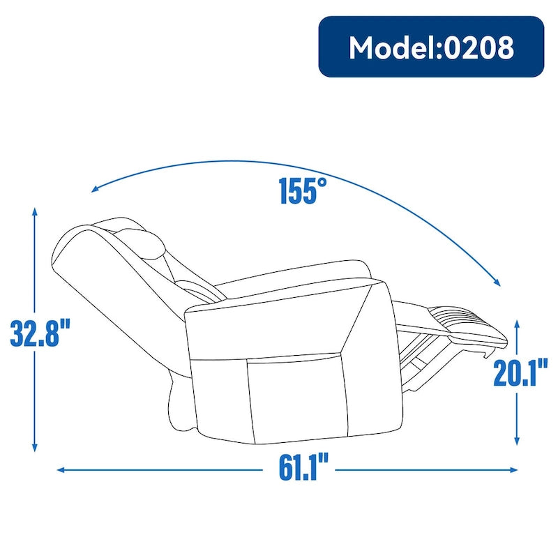 Fauteuil inclinable pivotant électrique avec soutien lombaire et cervical, ports de chargement USB et Type-C