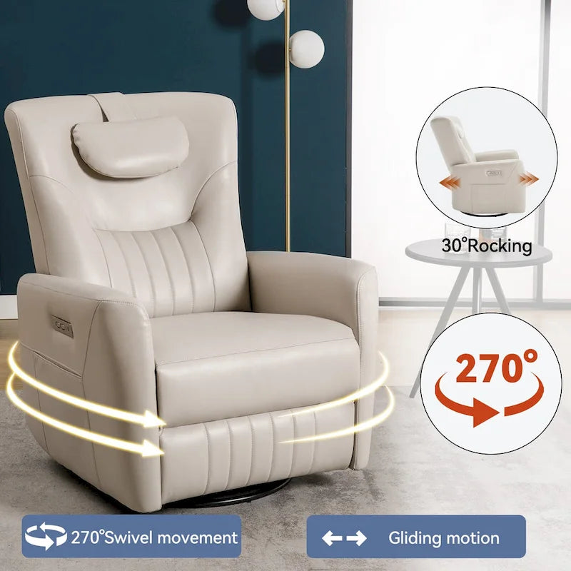 Fauteuil inclinable pivotant électrique avec soutien lombaire et cervical, ports de chargement USB et Type-C