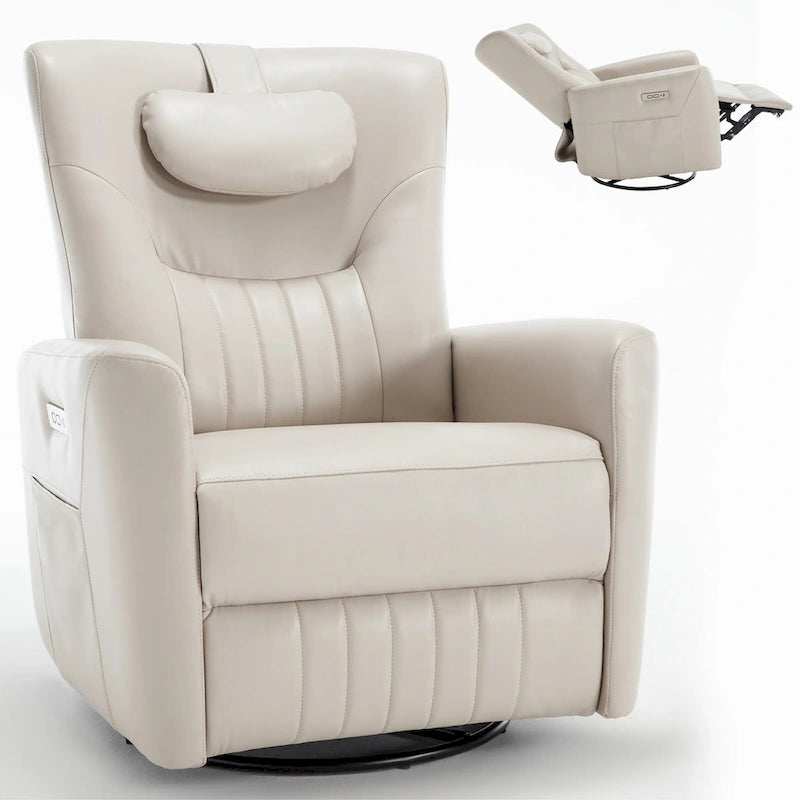 Fauteuil inclinable pivotant électrique avec soutien lombaire et cervical, ports de chargement USB et Type-C