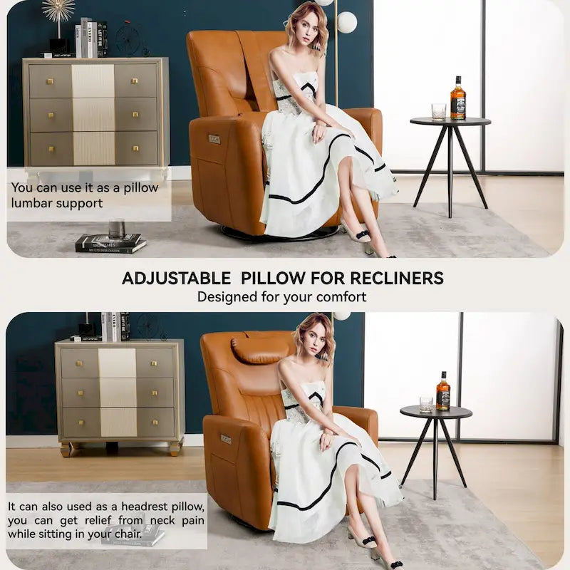 Fauteuil inclinable pivotant électrique avec soutien lombaire et cervical, ports de chargement USB et Type-C