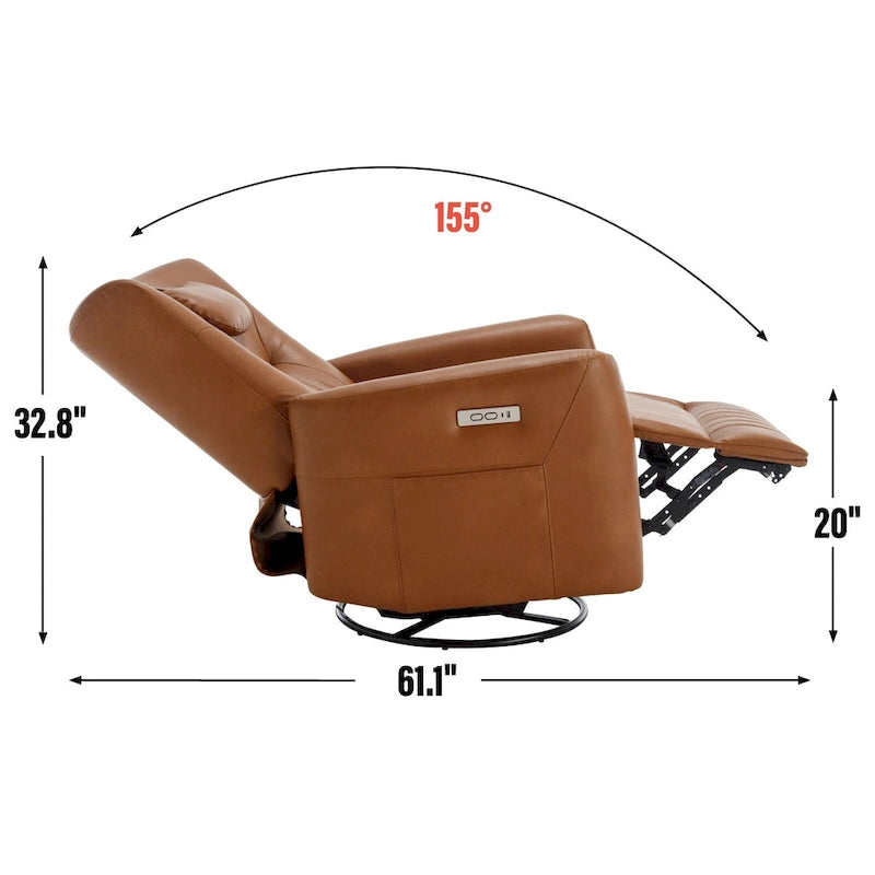 Fauteuil inclinable pivotant électrique avec soutien lombaire et cervical, ports de chargement USB et Type-C
