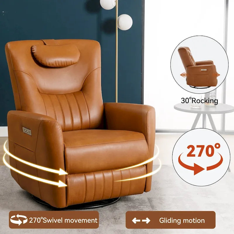 Fauteuil inclinable pivotant électrique avec soutien lombaire et cervical, ports de chargement USB et Type-C