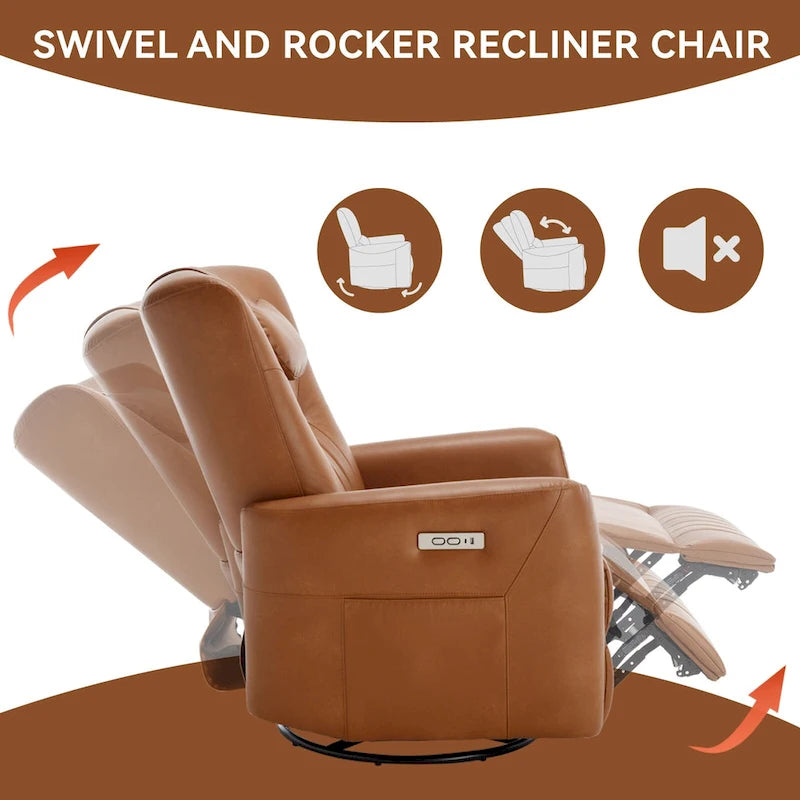 Fauteuil inclinable pivotant électrique avec soutien lombaire et cervical, ports de chargement USB et Type-C