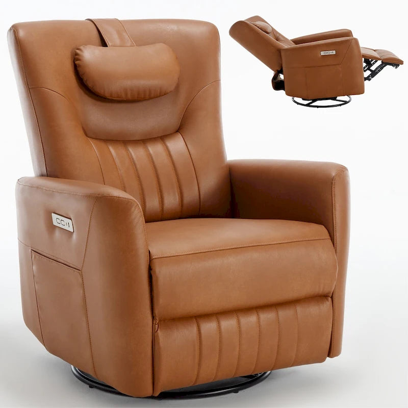 Fauteuil inclinable pivotant électrique avec soutien lombaire et cervical, ports de chargement USB et Type-C