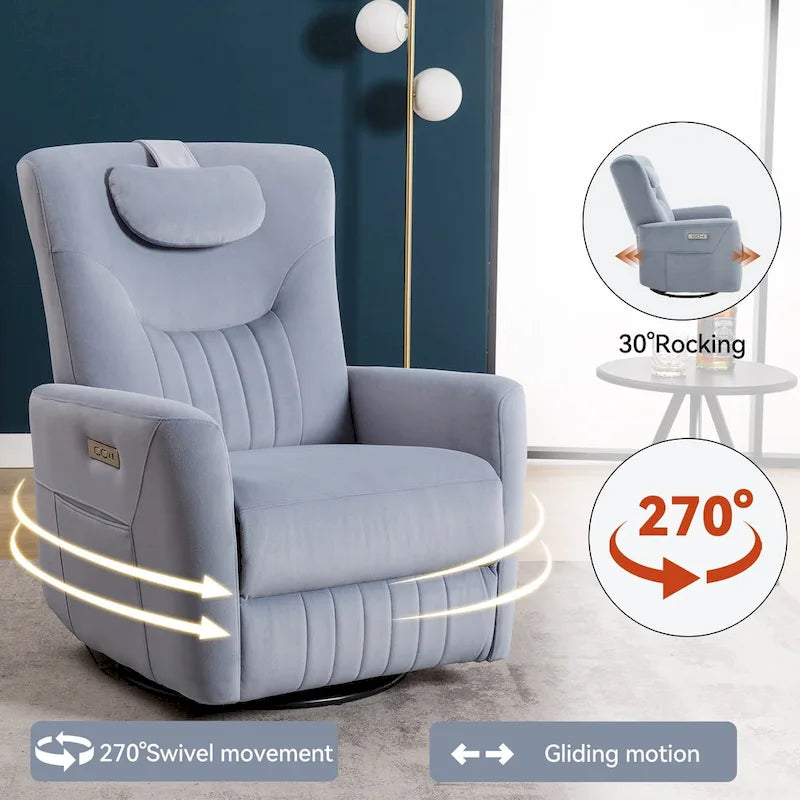 Fauteuil inclinable pivotant électrique avec soutien lombaire et cervical, ports de chargement USB et Type-C
