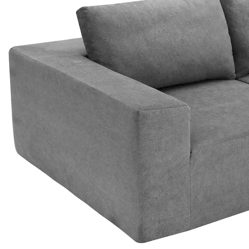 Canapé d'angle modulaire 5 places en forme de L gris 116 avec revêtement en tissu éponge moelleux pour un confort optimal dans le salon et la chambre.