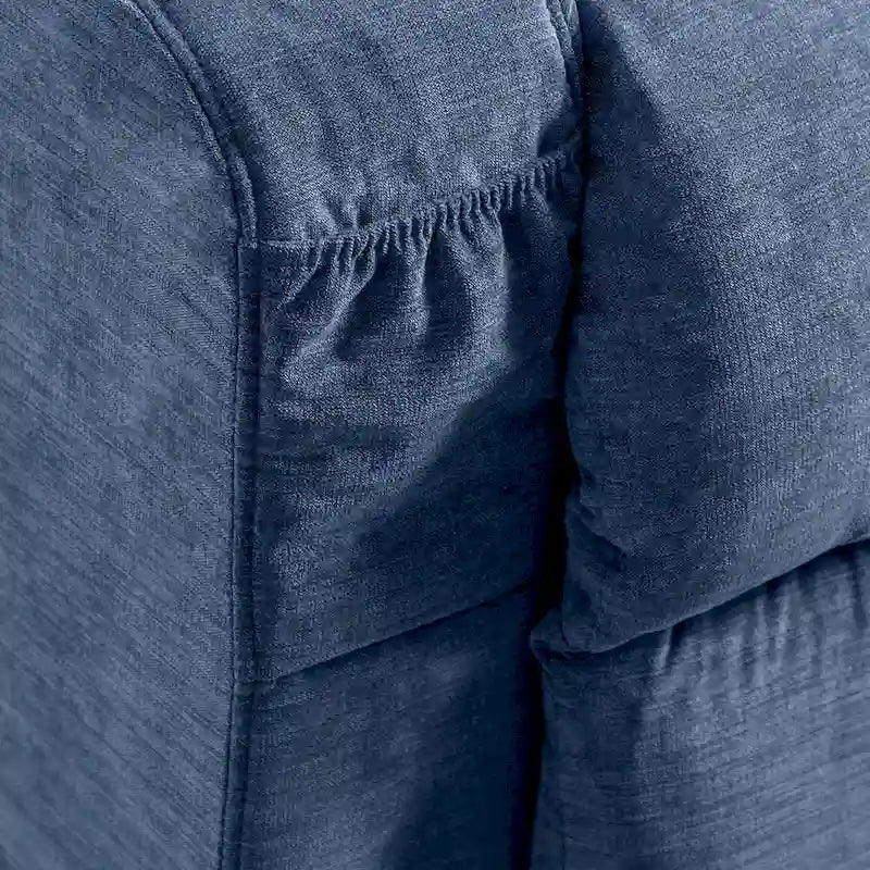 Fauteuil inclinable électrique bleu avec fonction releveur, chauffage, massage, inclinaison réglable à l'infini, ports USB et poches latérales