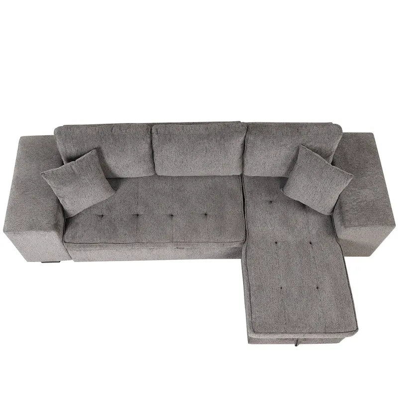 Canapé d'angle convertible 3 places anthracite 104,5 cm avec lit gigogne, méridienne de rangement et 2 poufs pour salon