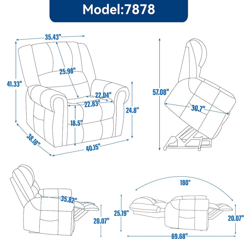 Fauteuil inclinable électrique en cuir véritable marron avec double moteur, massage chauffant, ports USB et inclinaison infinie
