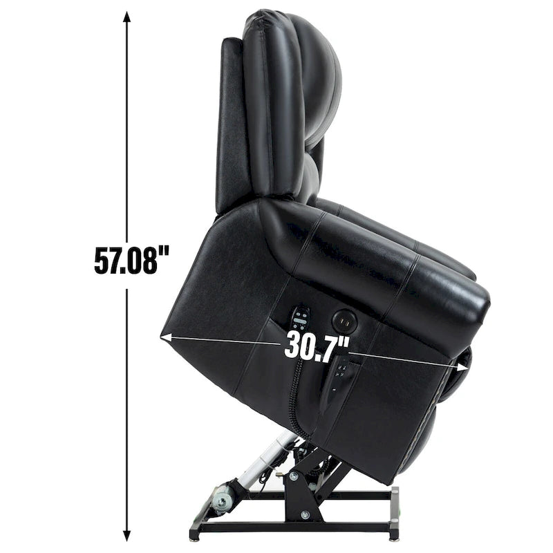 Fauteuil inclinable électrique en cuir véritable marron avec double moteur, massage chauffant, ports USB et inclinaison infinie