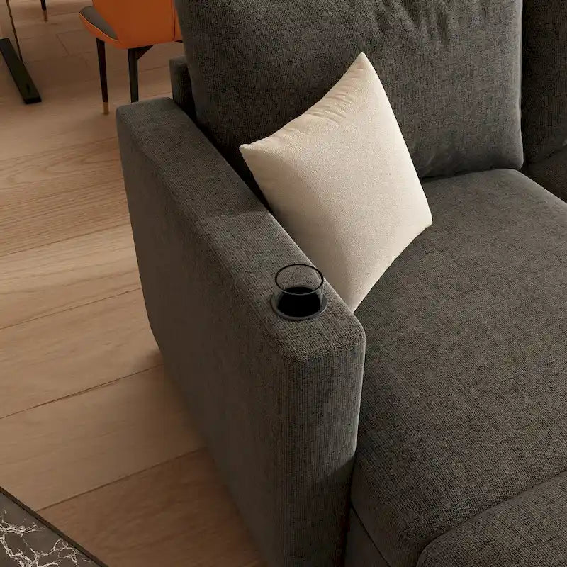 Canapé d'angle modulaire 4 places en forme de U gris 123 avec poufs de rangement, facile à monter et à transporter