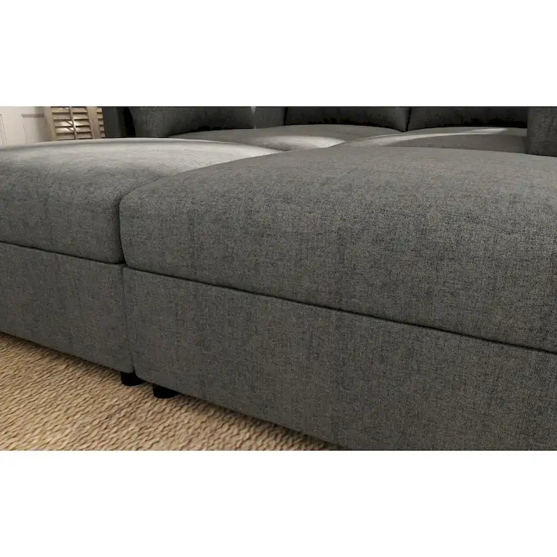 Canapé d'angle modulaire 4 places en forme de U gris 123 avec poufs de rangement, facile à monter et à transporter