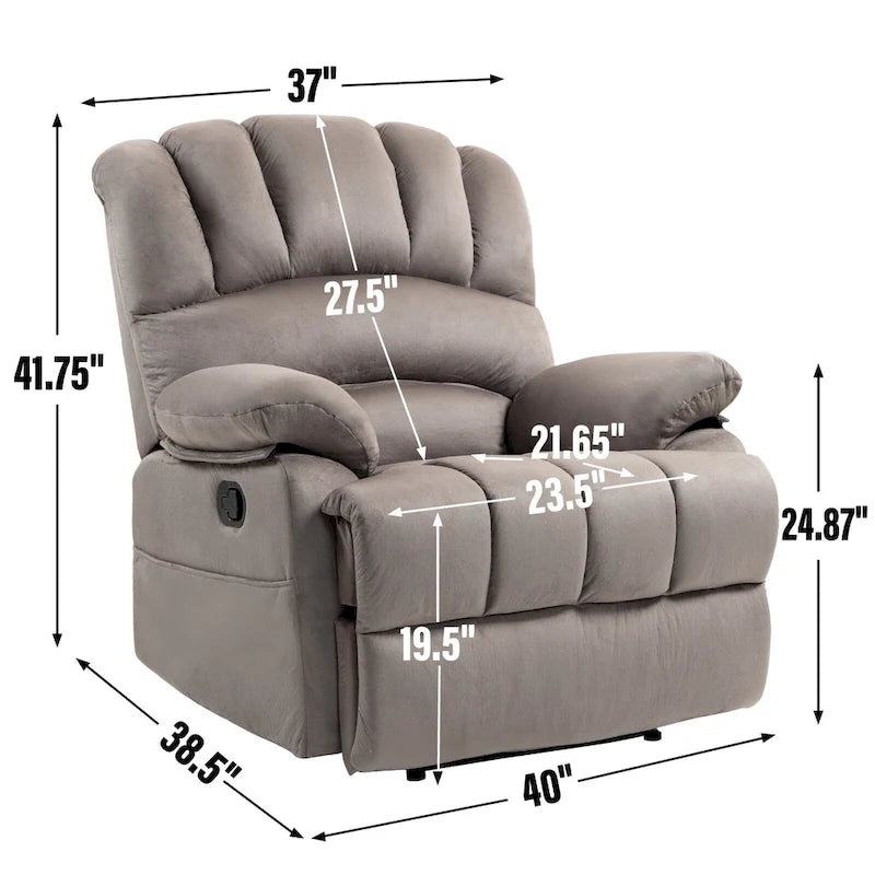 Fauteuil inclinable manuel surdimensionné marron avec inclinaison à 155°, montage facile et design généreux pour votre salon