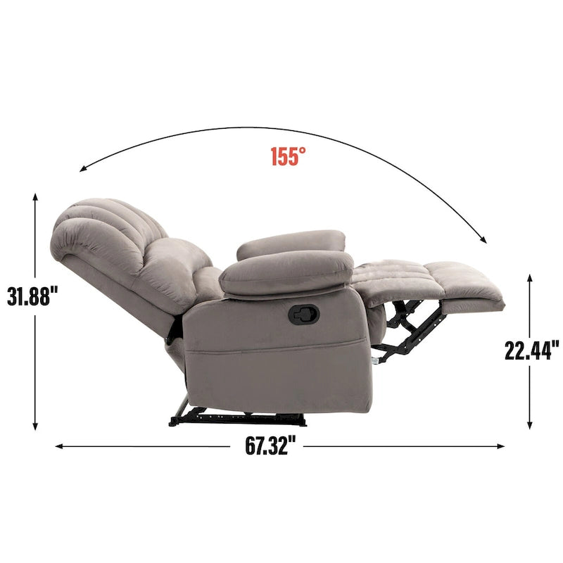 Fauteuil inclinable manuel surdimensionné marron avec inclinaison à 155°, montage facile et design généreux pour votre salon
