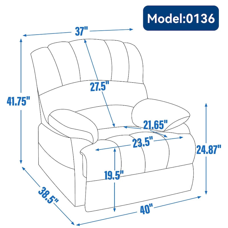 Fauteuil inclinable manuel surdimensionné marron avec inclinaison à 155°, montage facile et design généreux pour votre salon
