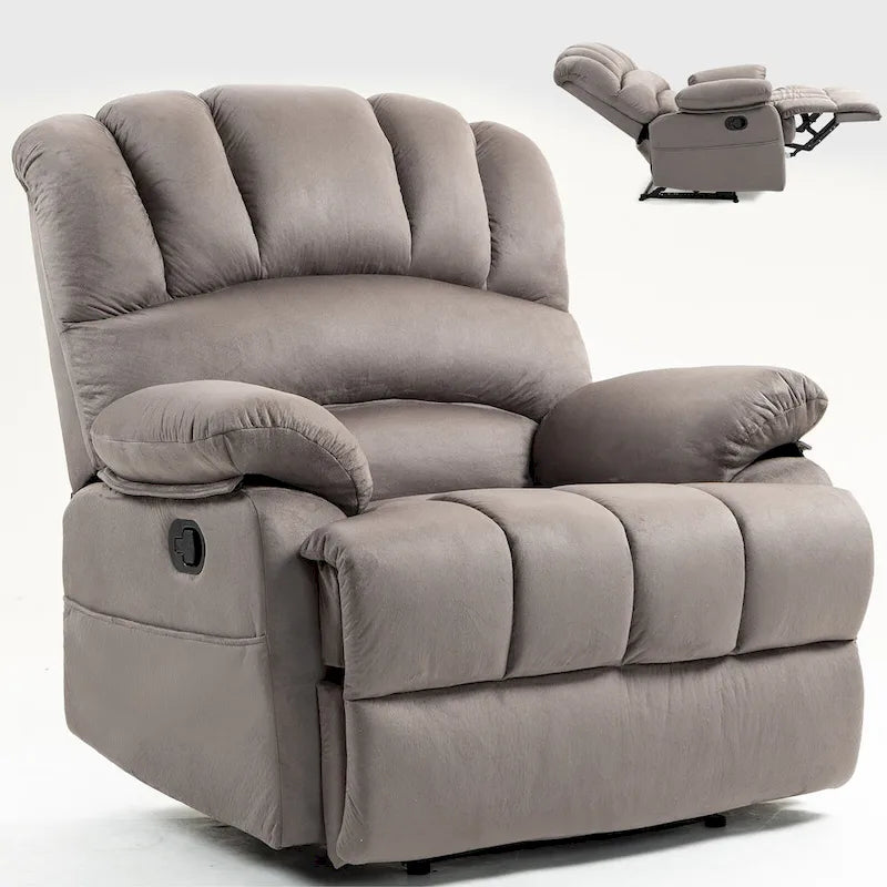 Fauteuil inclinable manuel surdimensionné marron avec inclinaison à 155°, montage facile et design généreux pour votre salon