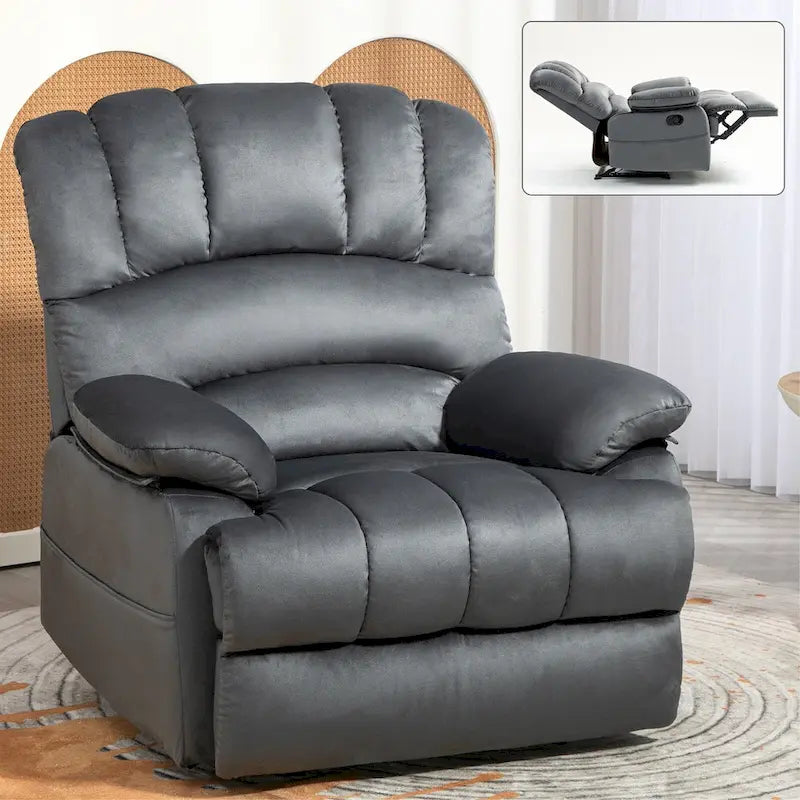 Fauteuil inclinable manuel surdimensionné marron avec inclinaison à 155°, montage facile et design généreux pour votre salon