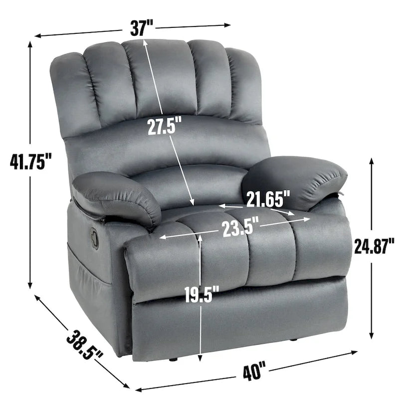 Fauteuil inclinable manuel surdimensionné marron avec inclinaison à 155°, montage facile et design généreux pour votre salon