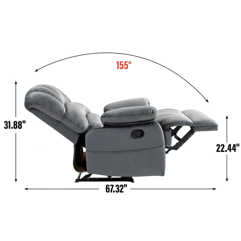Fauteuil inclinable manuel surdimensionné marron avec inclinaison à 155°, montage facile et design généreux pour votre salon