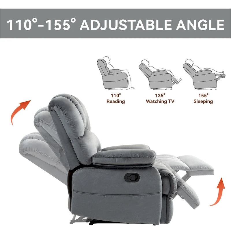 Fauteuil inclinable manuel surdimensionné marron avec inclinaison à 155°, montage facile et design généreux pour votre salon
