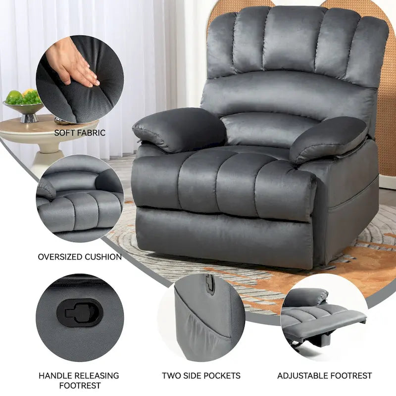 Fauteuil inclinable manuel surdimensionné marron avec inclinaison à 155°, montage facile et design généreux pour votre salon