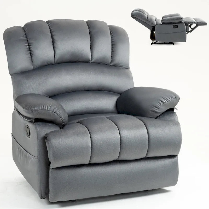 Fauteuil inclinable manuel surdimensionné marron avec inclinaison à 155°, montage facile et design généreux pour votre salon