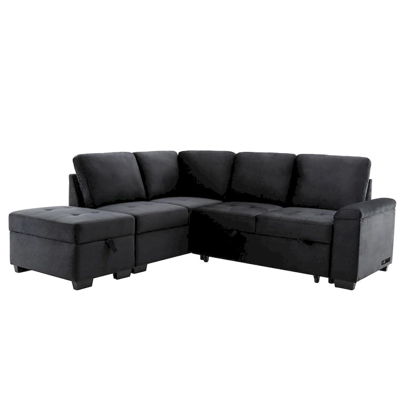 Canapé d'angle convertible 5 places en forme de L de 84,75 pouces avec pouf de rangement, rangement dissimulé dans les accoudoirs et port USB pour le salon