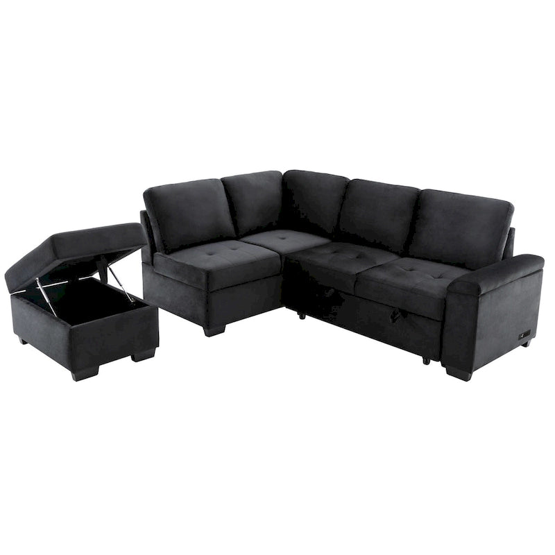 Canapé d'angle convertible 5 places en forme de L de 84,75 pouces avec pouf de rangement, rangement dissimulé dans les accoudoirs et port USB pour le salon