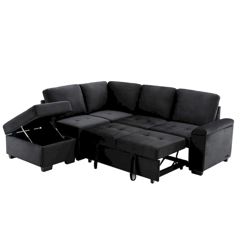 Canapé d'angle convertible 5 places en forme de L de 84,75 pouces avec pouf de rangement, rangement dissimulé dans les accoudoirs et port USB pour le salon
