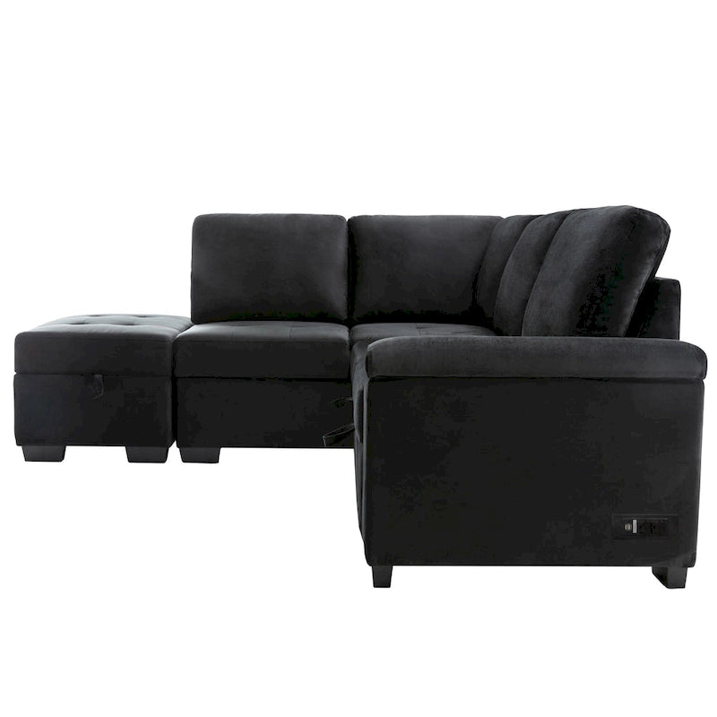 Canapé d'angle convertible 5 places en forme de L de 84,75 pouces avec pouf de rangement, rangement dissimulé dans les accoudoirs et port USB pour le salon