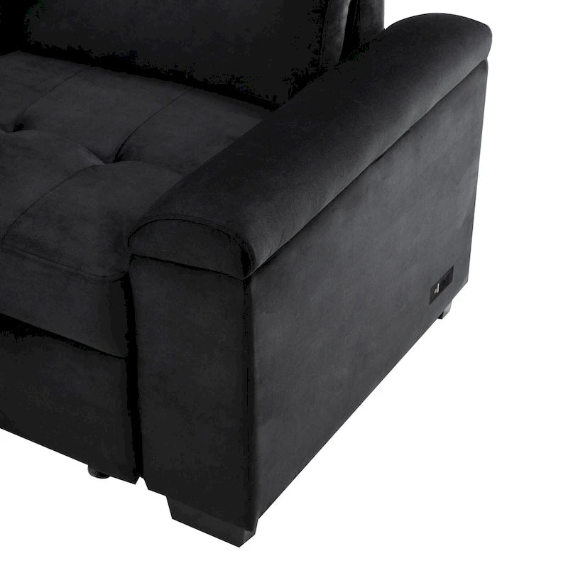 Canapé d'angle convertible 5 places en forme de L de 84,75 pouces avec pouf de rangement, rangement dissimulé dans les accoudoirs et port USB pour le salon