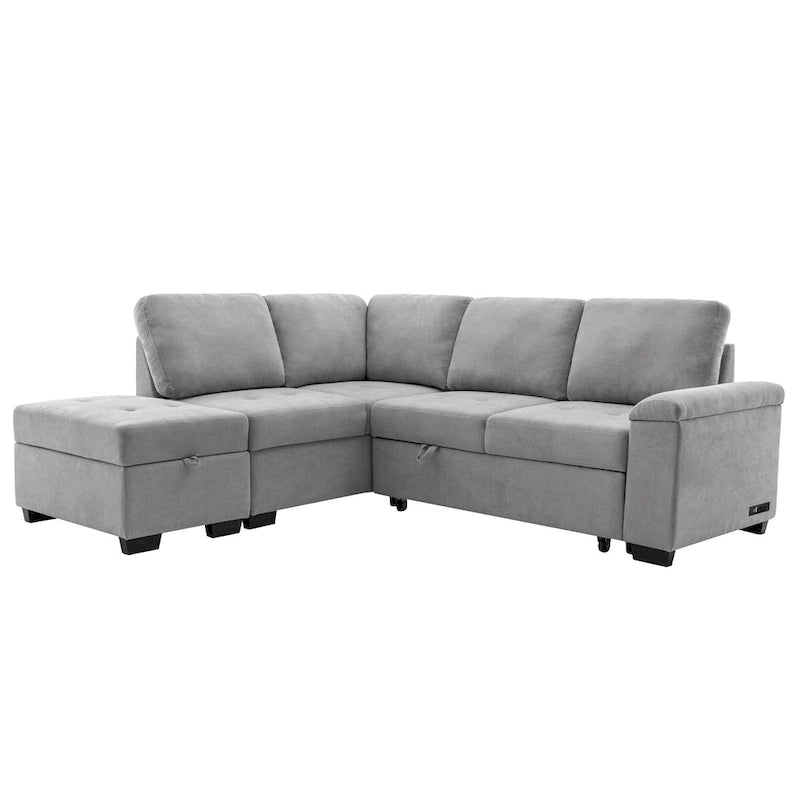 Canapé d'angle convertible 5 places en forme de L de 84,75 pouces avec pouf de rangement, rangement dissimulé dans les accoudoirs et port USB pour le salon