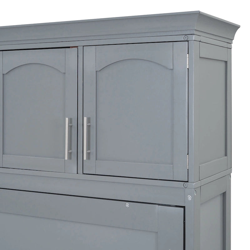 Lit escamotable multifonction gris Queen Size avec rangements supérieurs