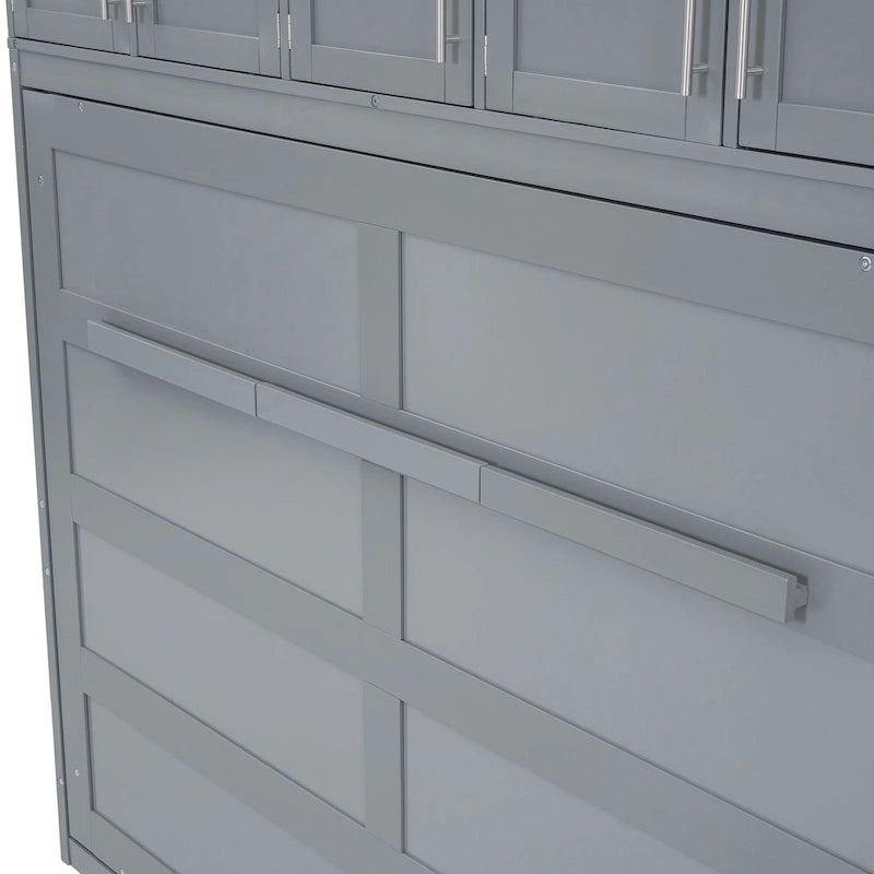 Lit escamotable multifonction gris Queen Size avec rangements supérieurs