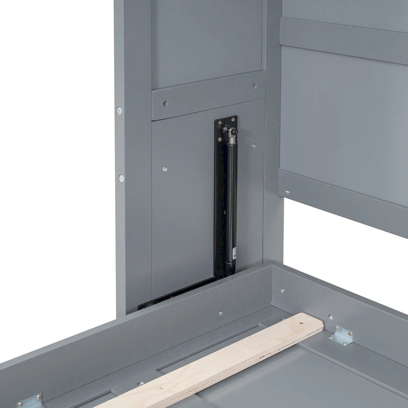 Lit escamotable multifonction gris Queen Size avec rangements supérieurs