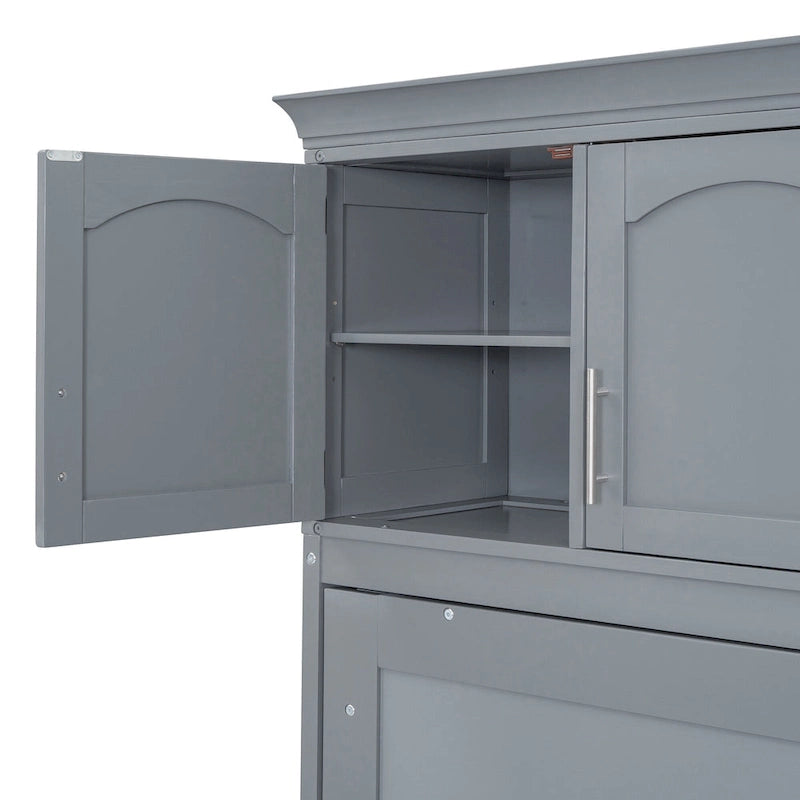 Lit escamotable multifonction gris Queen Size avec rangements supérieurs