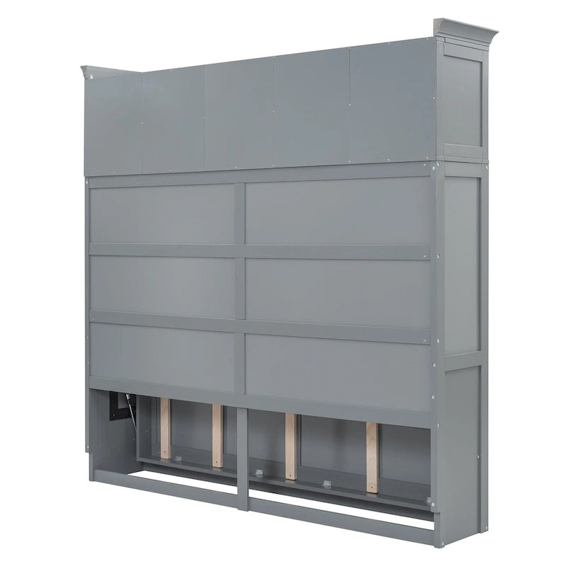 Lit escamotable multifonction gris Queen Size avec rangements supérieurs