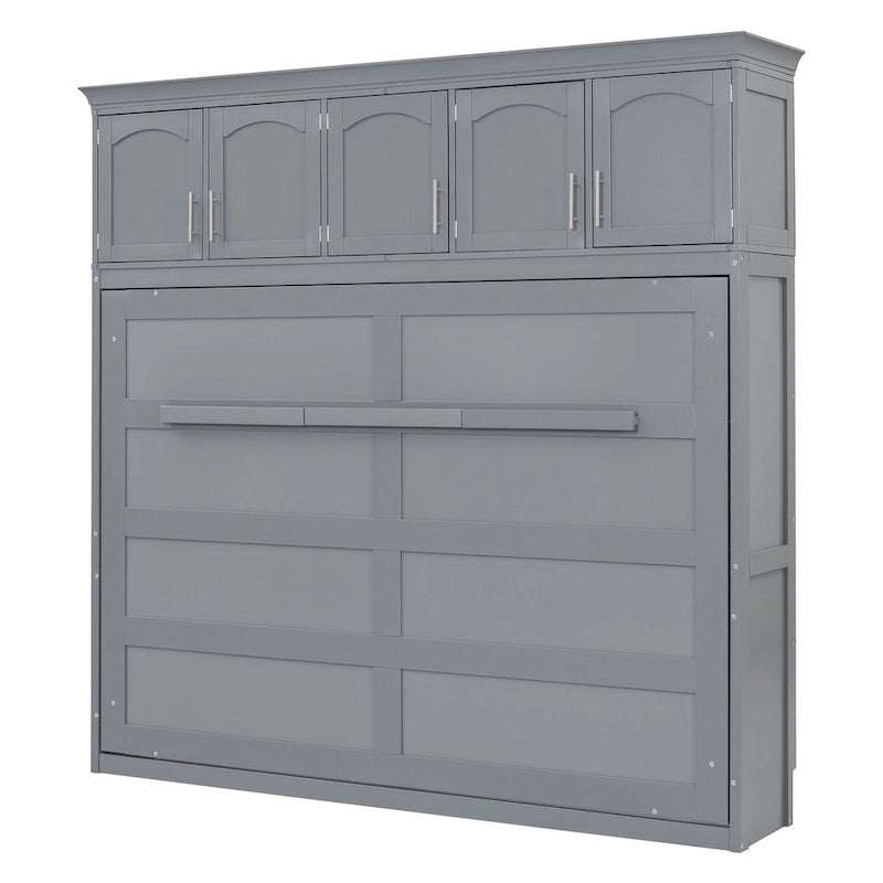 Lit escamotable multifonction gris Queen Size avec rangements supérieurs